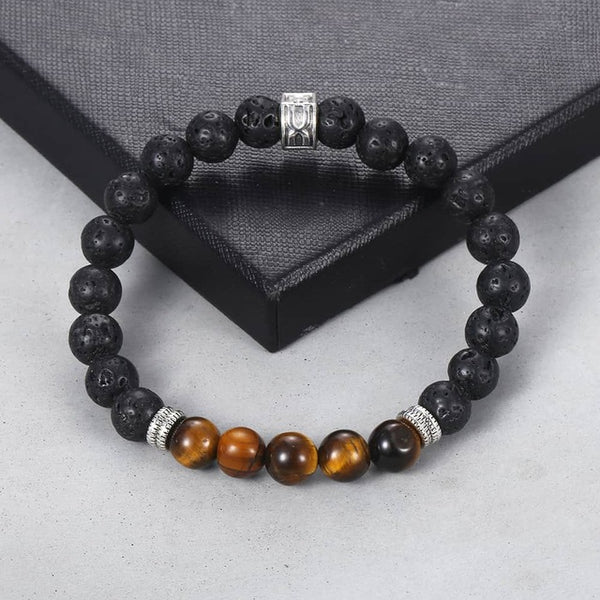 Unique Natural Tiger Eye Stone Men's Beaded Bracelet Stainless Steel Cuban Link Chain Bracelets Male Gifts Dropshipping 8" DLB68